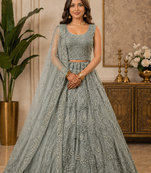 Light Green Embroidery Dori With Sequin And Zircon Net Lehanga Choli