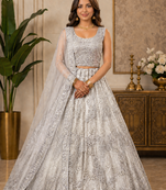 White Embroidery Dori With Sequin And Zircon Net Lehanga Choli