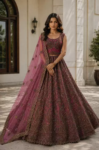 Pink Embroidered Net Lehanga Choli