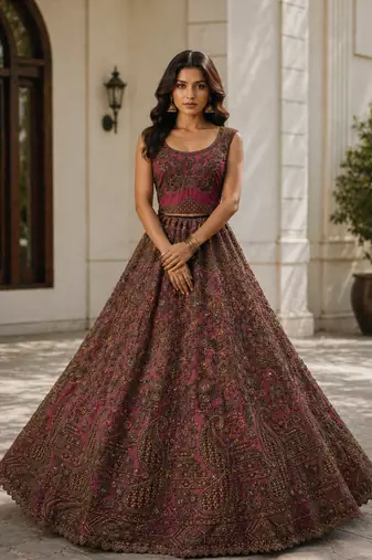 Pink Color Fancy Chapat Zari With Multi Thread Embroidery,Dori-Sequince And Zircon Diamond Work Bridal Net Lehanga Choli