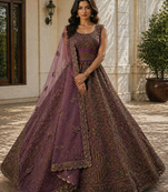 Wine Fancy Multi Thread Embroidery Dori-Sequin And Zircon Bridal Net Lehanga Choli