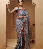 grey handcrafted bandhani pre-stitched silk saree