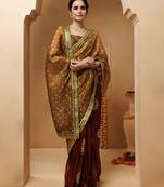 brown-maroon hnadcrafted bandhani pre-stitched silk saree
