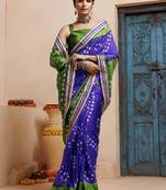 blue-green handcrafted bandhani pre-stitched silk saree
