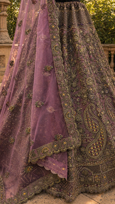 Wine Color Fancy Chapat Zari With Multi Thread Embroidery,Dori-Sequince And Zircon Diamond Work Bridal Net Lehanga Choli 3