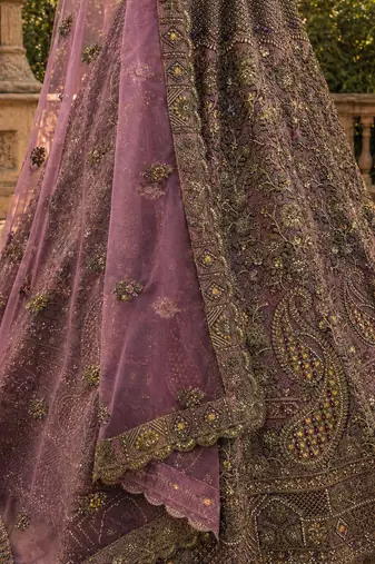 Wine Color Fancy Chapat Zari With Multi Thread Embroidery,Dori-Sequince And Zircon Diamond Work Bridal Net Lehanga Choli
