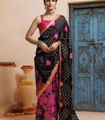 pink-black handcrafted bandhani pre-stitched silk saree