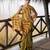 green & orange ruffled pre-stitched leheriya chiffon saree