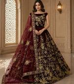 Dark Maroon Flower Fancy Embroidered With Sequin Zari And Thread Embroidered Velvet Lehanga Choli