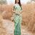 green & yellow ruffled pre-stitched leheriya chiffon saree