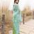 Green & blue ruffled pre-stitched leheriya chiffon saree