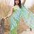 Green & blue ruffled pre-stitched leheriya chiffon saree