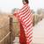 Red & cream ruffled pre-stitched leheriya chiffon saree