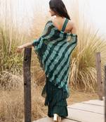 Green ruffled pre-stitched leheriya chiffon saree