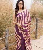 wine & beige ruffled pre-stitched leheriya chiffon saree