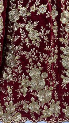 Dark Maroon Color Flower Fancy Embroidered With Sequence Work,Zari And Thread Embroidered Velvet Lehanga Choli 4