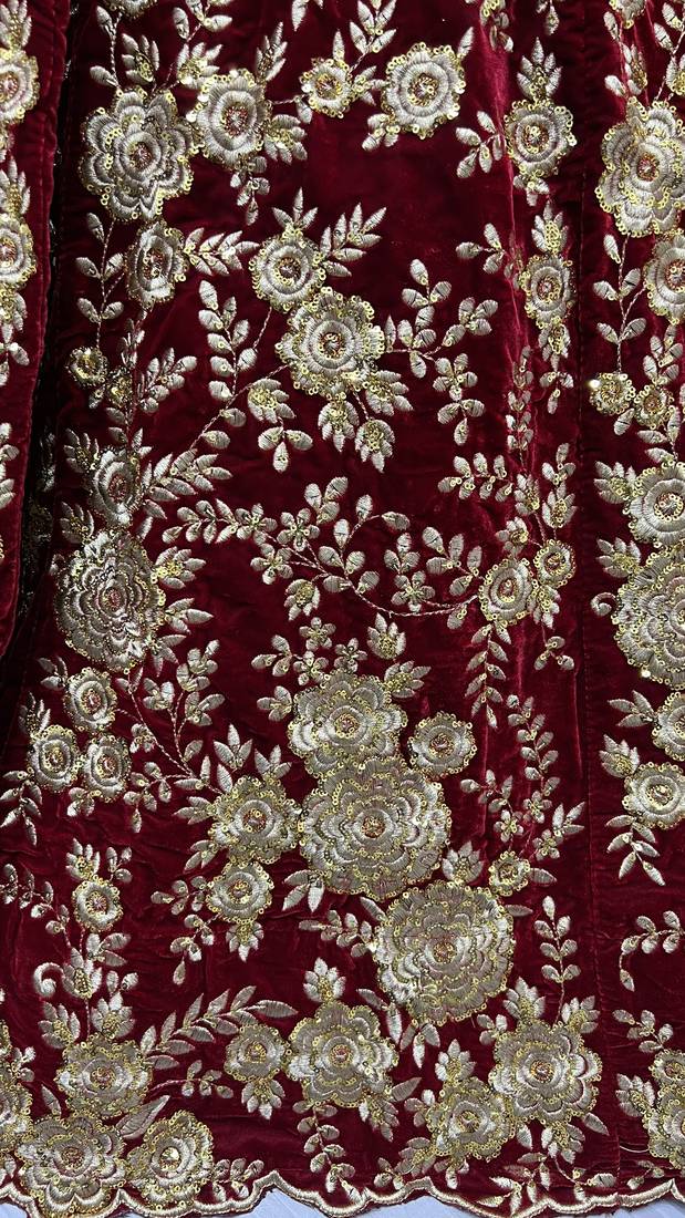 Dark Maroon Flower Fancy Embroidered With Sequin Zari And Thread Embroidered Velvet Lehanga Choli