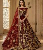 Maroon Flower Fancy Embroidered With Sequin Zari And Thread Embroidered Velvet Lehanga Choli