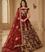 Red Flower Fancy Embroidered With Sequin Zari And Thread Embroidered Velvet Lehanga Choli