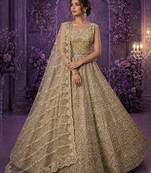 Golden Detailed HandWith Motif HandAnd Crystal Pipe Sequins And Thread Net Lehanga Choli