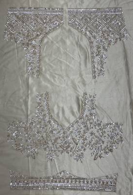 Golden Color Detailed Handwork With Motif Handwork And Crystal Pipe Work,Sequins And Thread Work Net Lehanga Choli 4