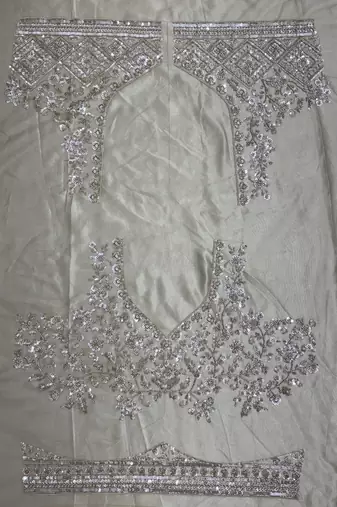Golden Color Detailed Handwork With Motif Handwork And Crystal Pipe Work,Sequins And Thread Work Net Lehanga Choli