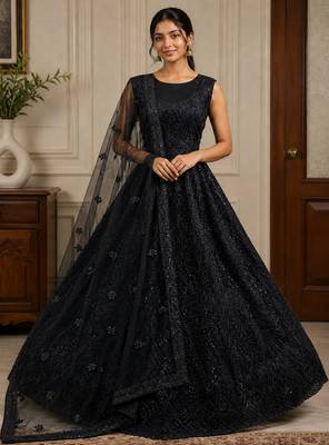 Black Color Embroidery,Sequins,Pati,Dori And Zircon Diamond Work Net Lehenga choli 1