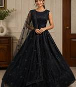 Black Embroidery Sequins Pati Dori And Zircon Net Lehenga choli