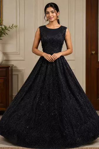 Black Color Embroidery,Sequins,Pati,Dori And Zircon Diamond Work Net Lehenga choli