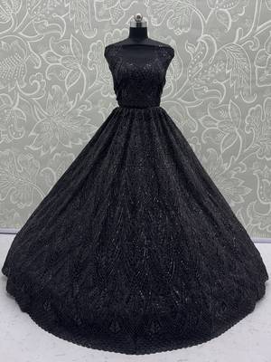 Black Color Embroidery,Sequins,Pati,Dori And Zircon Diamond Work Net Lehenga choli 3