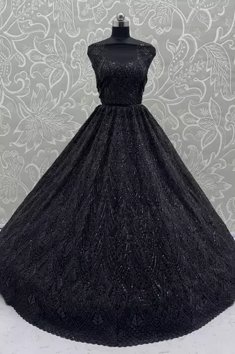 Black Color Embroidery,Sequins,Pati,Dori And Zircon Diamond Work Net Lehenga choli