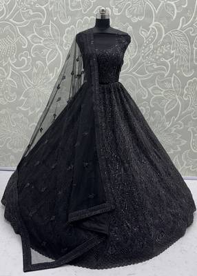 Black Color Embroidery,Sequins,Pati,Dori And Zircon Diamond Work Net Lehenga choli 4