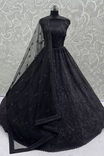 Black Color Embroidery,Sequins,Pati,Dori And Zircon Diamond Work Net Lehenga choli
