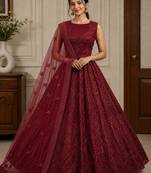 Red Embroidery Sequins Pati Dori And Zircon Net Lehenga choli