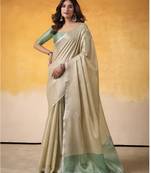 CREAM tissue silk blend saree with contrast border & matching blouse