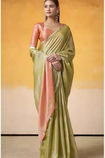 OLIVE tissue silk blend saree with contrast border & matching blouse
