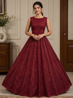 Red Color Embroidery,Sequins,Pati,Dori And Zircon Diamond Work Net Lehenga choli 2