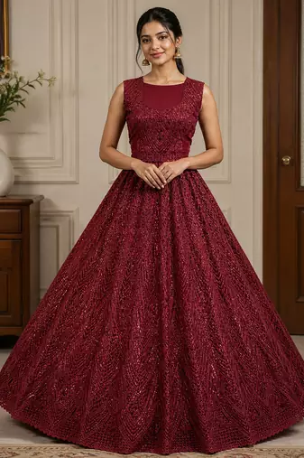Red Color Embroidery,Sequins,Pati,Dori And Zircon Diamond Work Net Lehenga choli