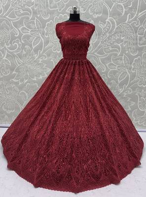 Red Color Embroidery,Sequins,Pati,Dori And Zircon Diamond Work Net Lehenga choli 3