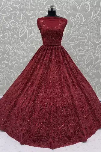 Red Color Embroidery,Sequins,Pati,Dori And Zircon Diamond Work Net Lehenga choli