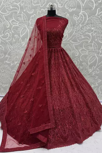 Red Color Embroidery,Sequins,Pati,Dori And Zircon Diamond Work Net Lehenga choli