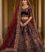 Maroon Dori Zari Embroidered Multi Thread Sequin Velvet Lehenga Choli
