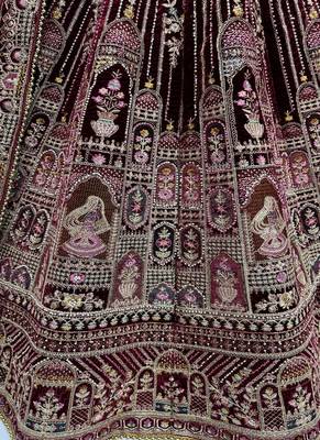 Maroon Color Dori Work,Zari Embroidered,Multi Thread Work,Sequence Work Velvet Lehenga Choli 4