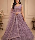 Lavender Multi Thread Sequin Zari Embroidery Zircon Studded Net Lehenga Choli