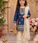 Traditional royal blue & gold embroidered girls' festive suit