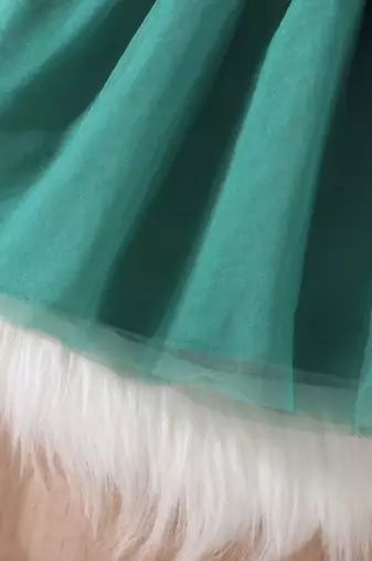 Green floral print net fit & flare girls dress