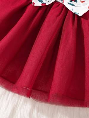 Red floral print net fit & flare girls dress 4