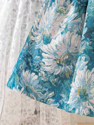 Navy blue floral print cotton blend party wear girls dress 3