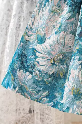 Navy blue floral print cotton blend party wear girls dress