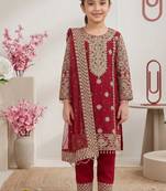 Elegant maroon georgette embroidered work girls' salwar suit set